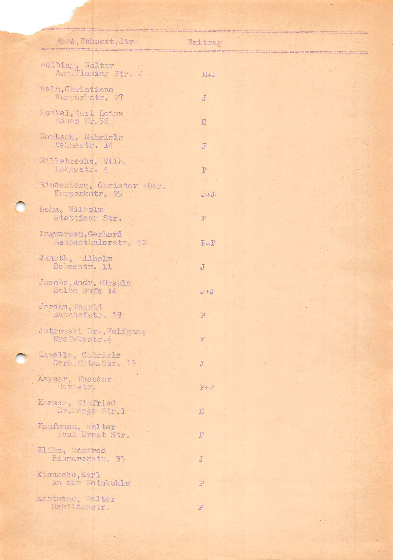 TC Mitgliederliste 1970 Seite 3