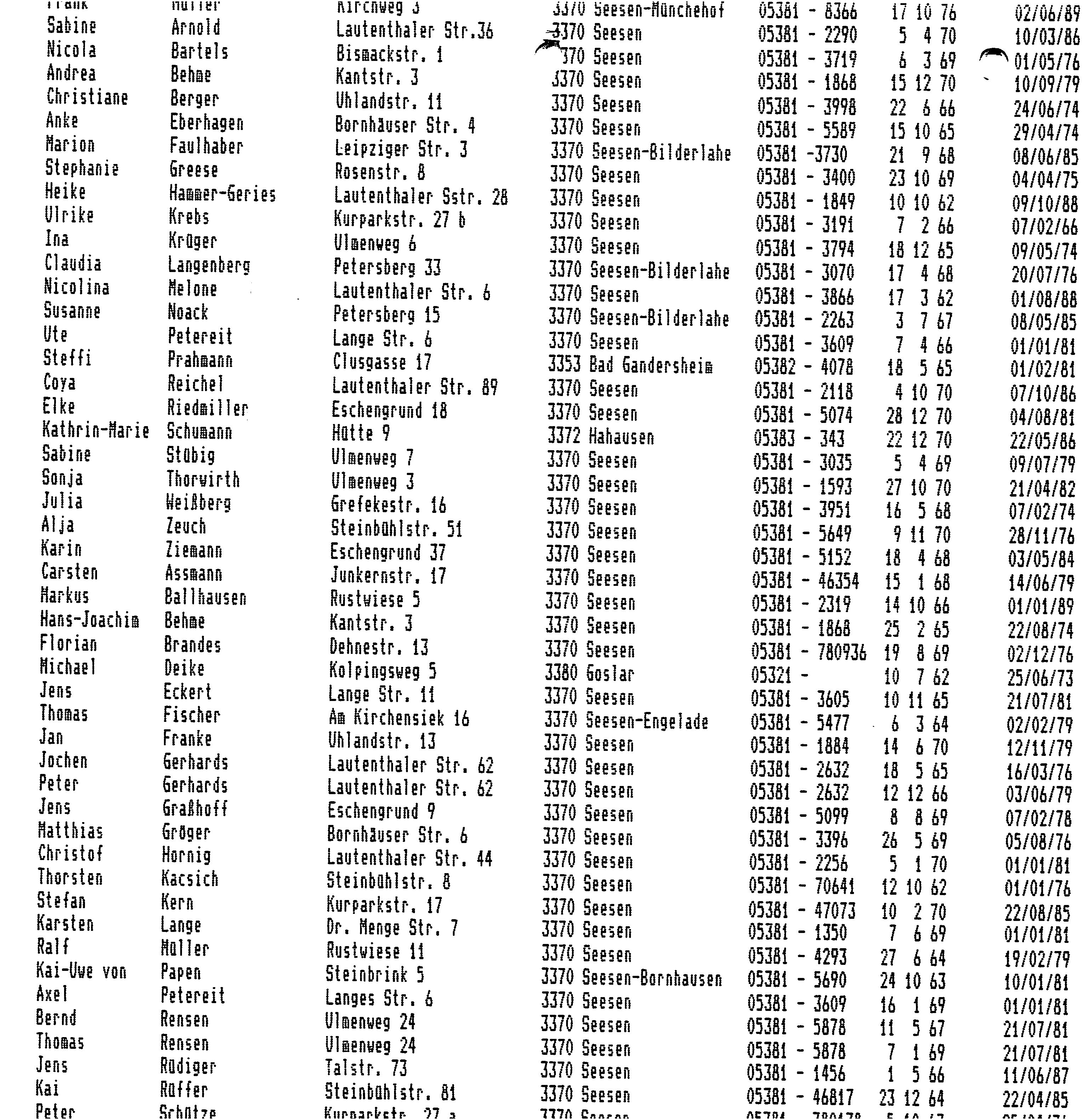 TC Mitgliederliste 1989 Seite 3