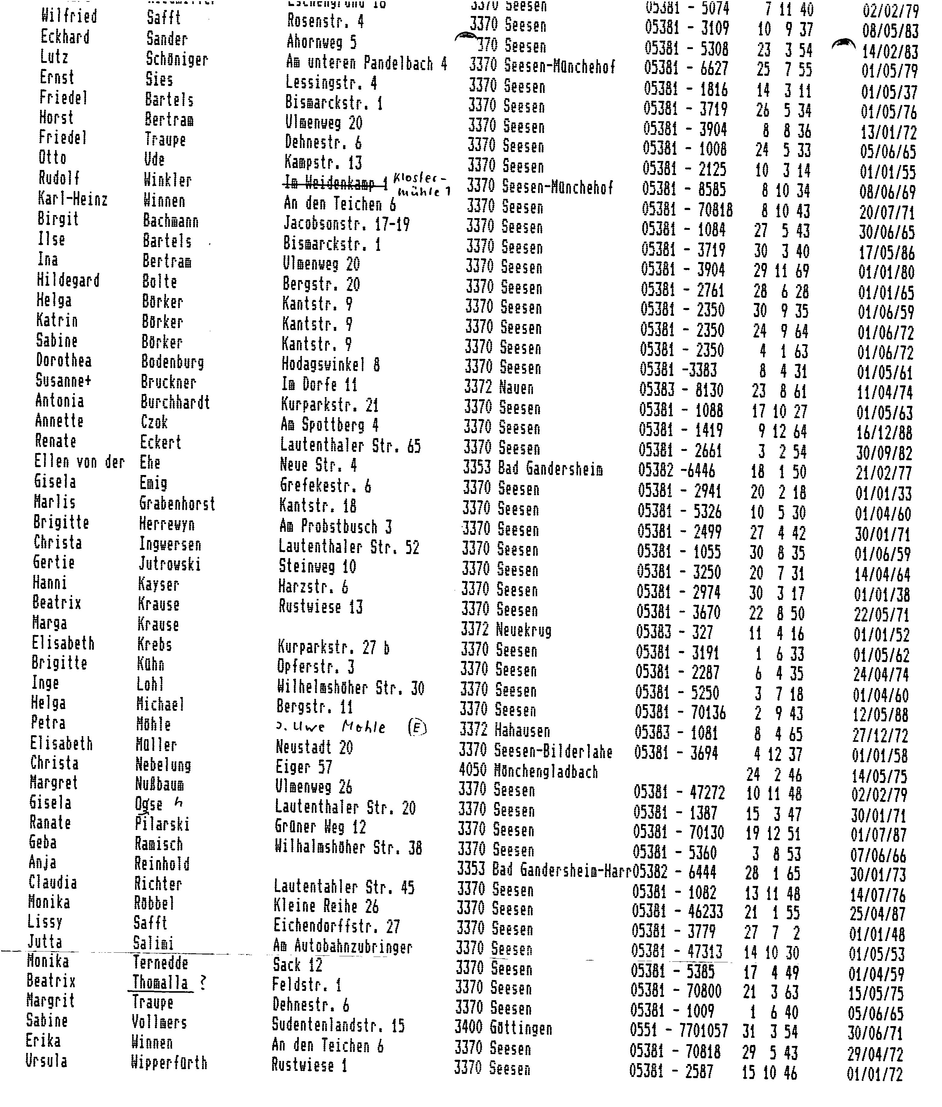 TC Mitgliederliste 1989 Seite 9